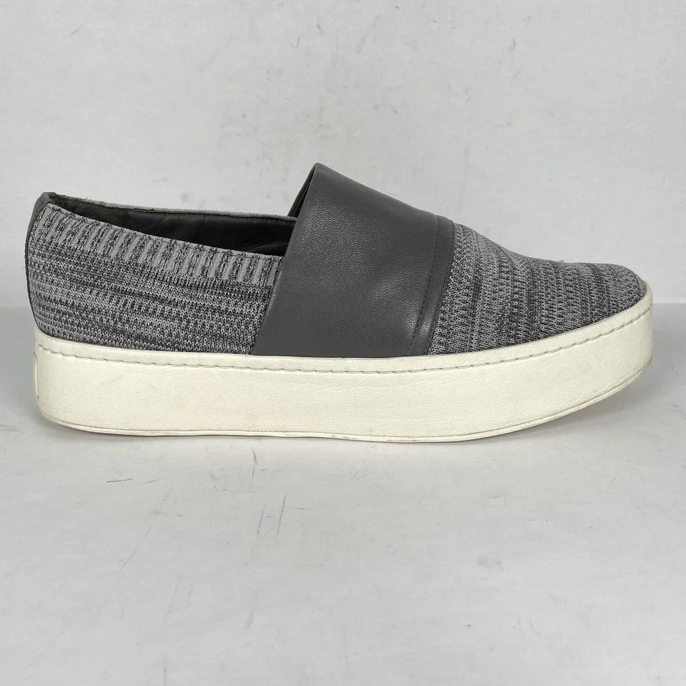 Vince Blair Shoes Womens Size 9.5 Gray Knit Leather Slip On Platform Sneakers